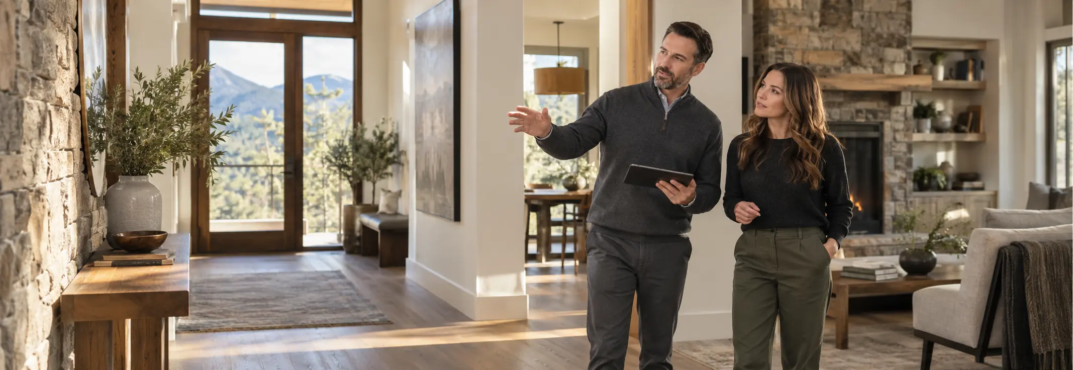 Homeowner walking through her home with a technology consultant