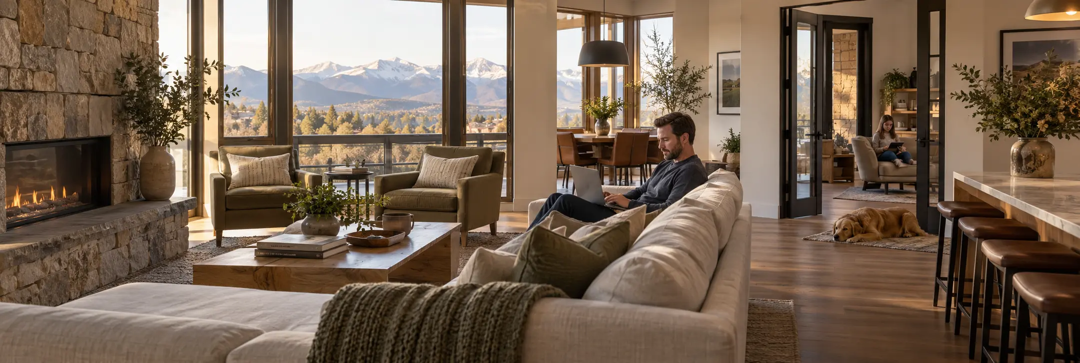 Connected family using technology in a warm Colorado home